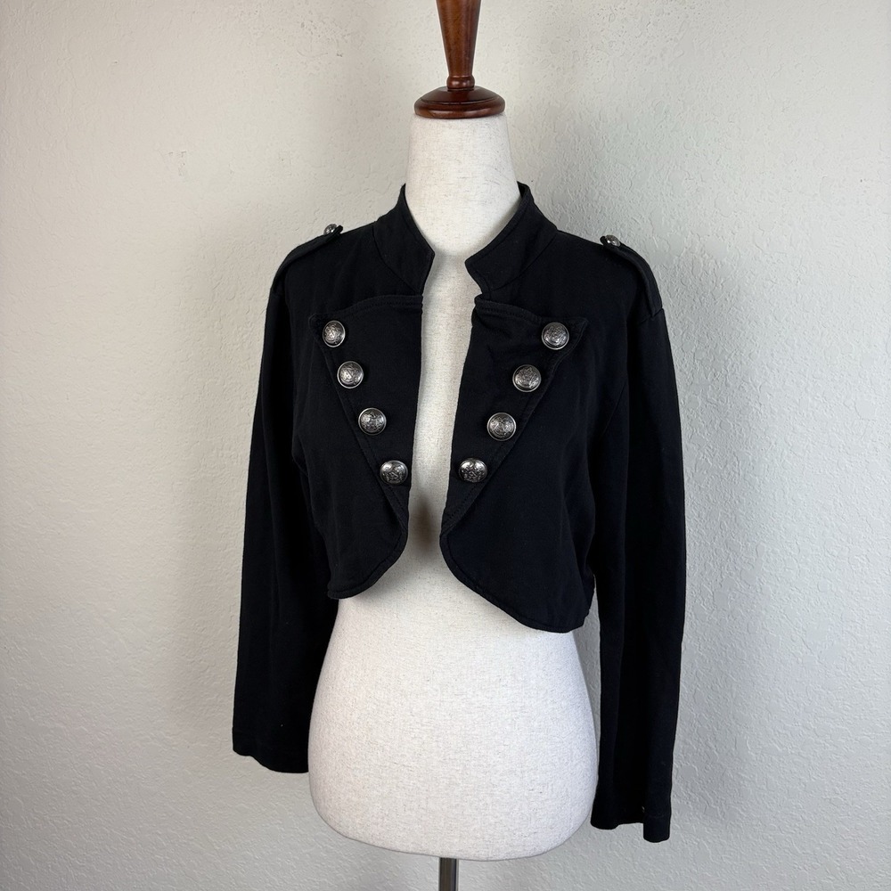 Y2K Living Doll L Crop Jacket Military Goth Boho Victorian Black Double Breasted